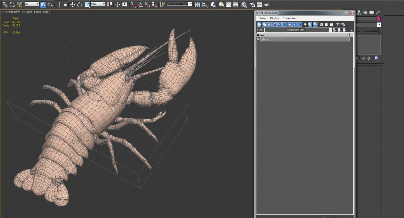 3D Lobster Pose 3 with Fur model