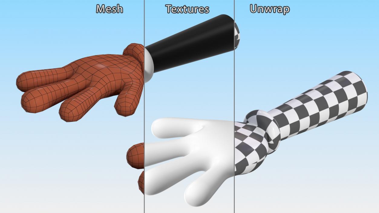 3D Cartoon Hands Wearing Gloves model