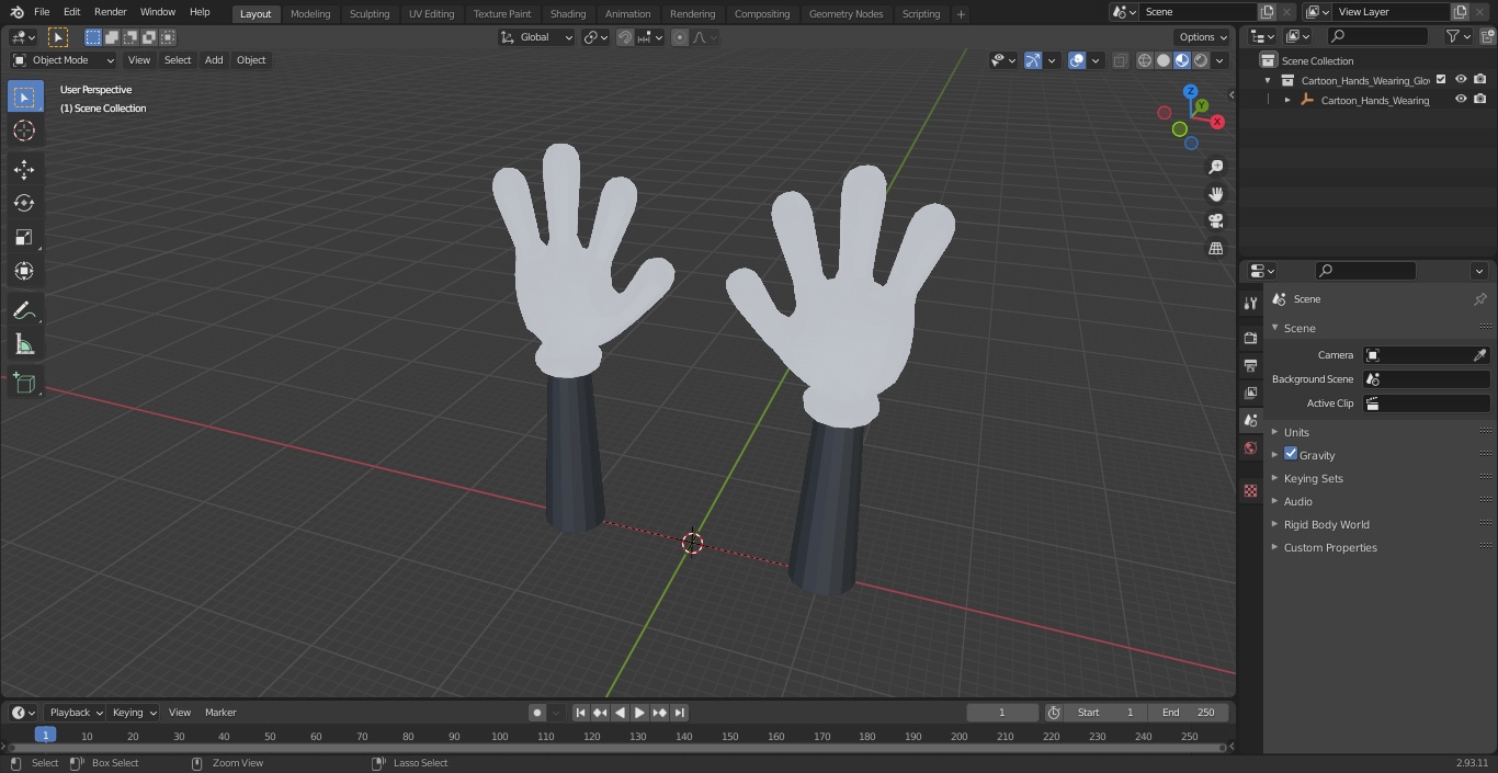 3D Cartoon Hands Wearing Gloves model