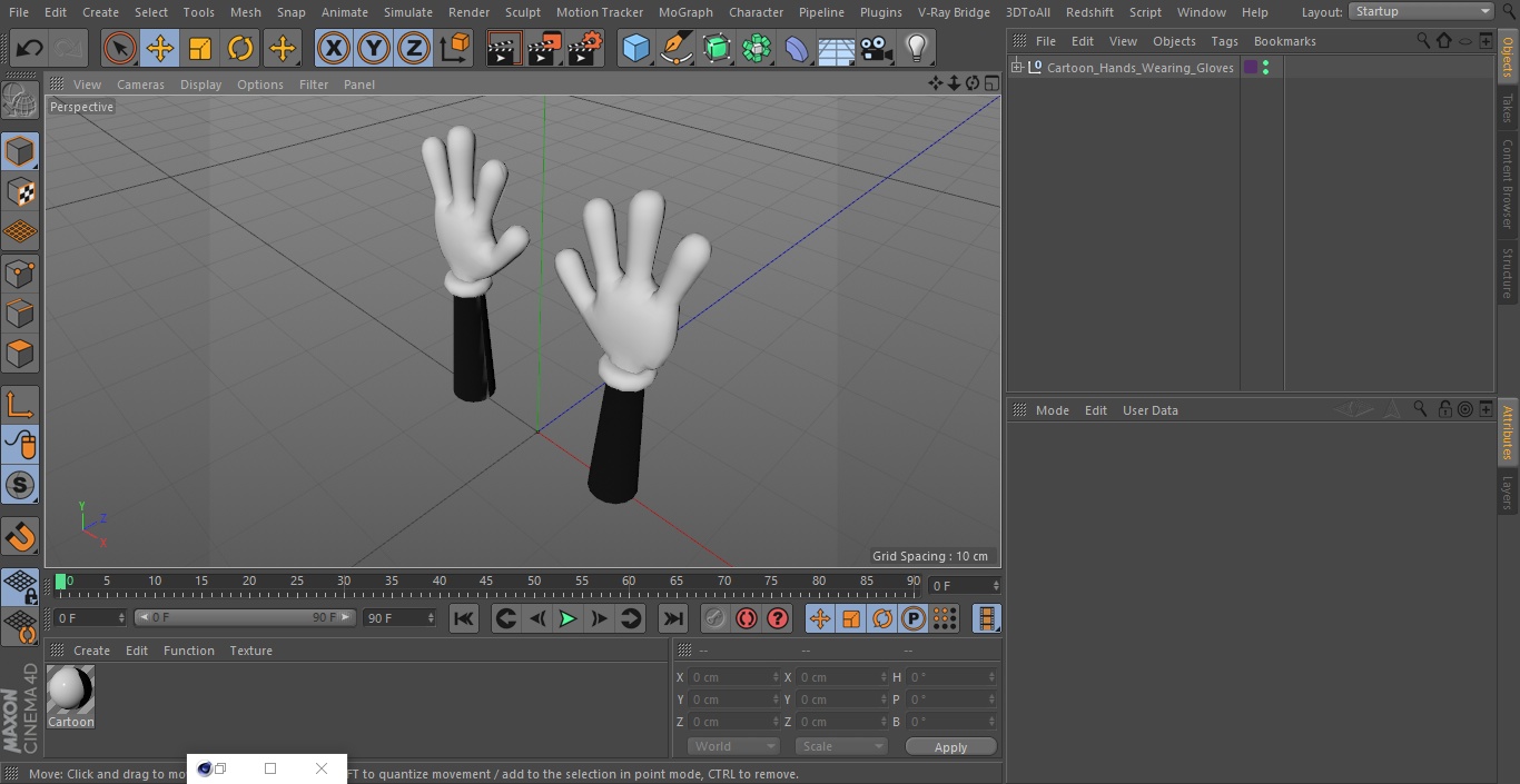 3D Cartoon Hands Wearing Gloves model