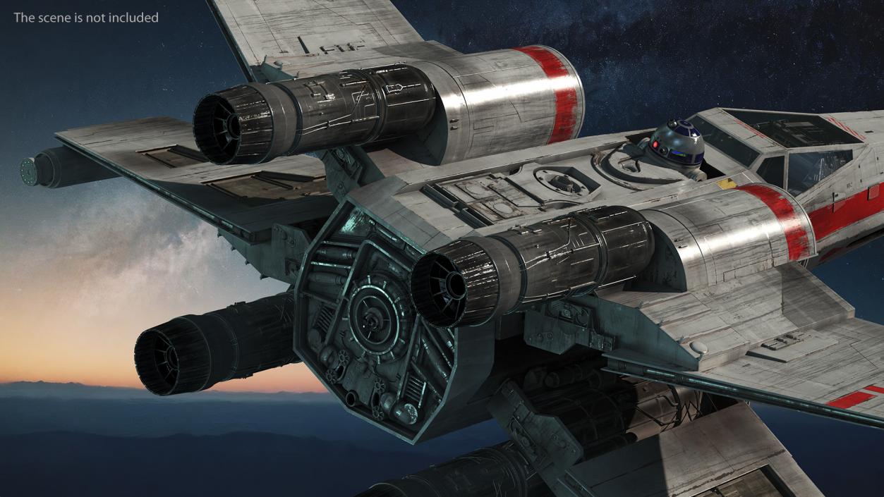 3D model Space Fighter X-Wing Starship with R2-D2