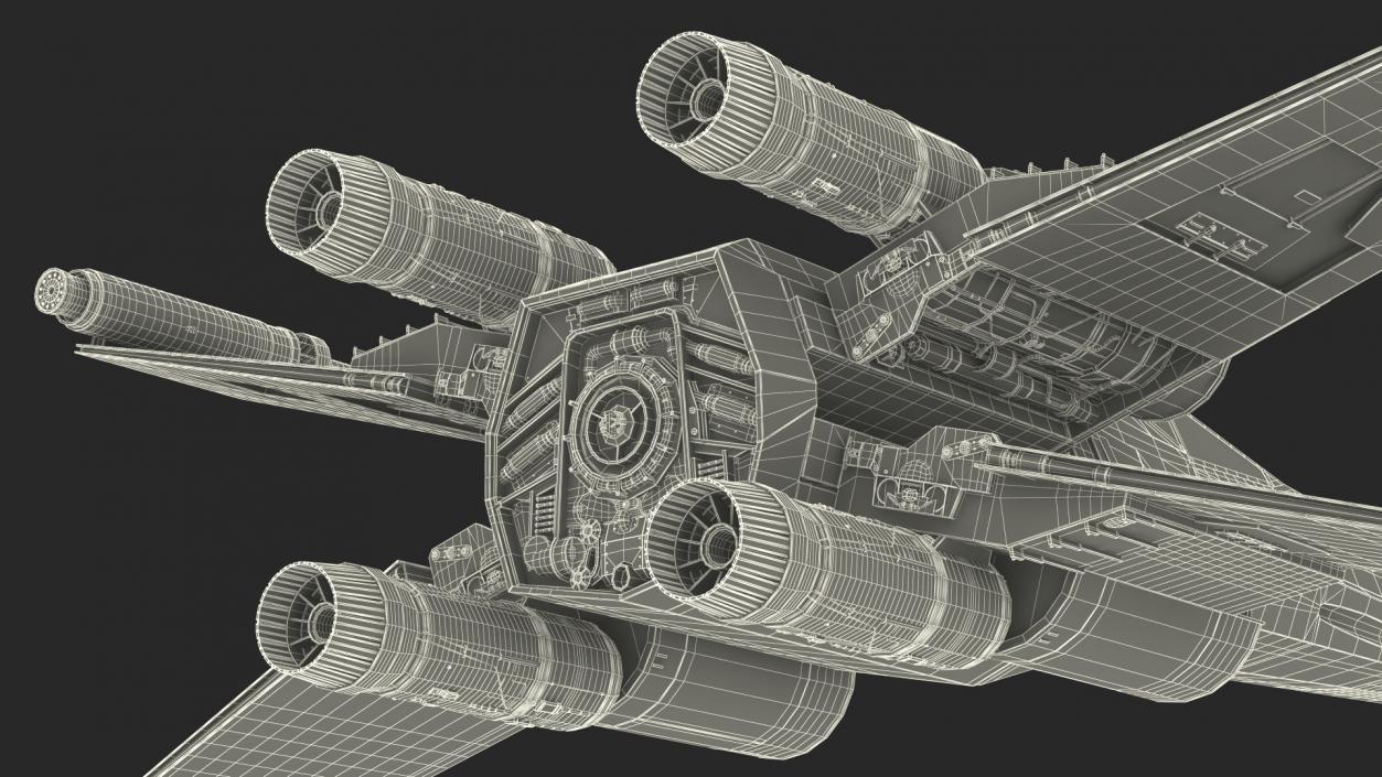 3D model Space Fighter X-Wing Starship with R2-D2