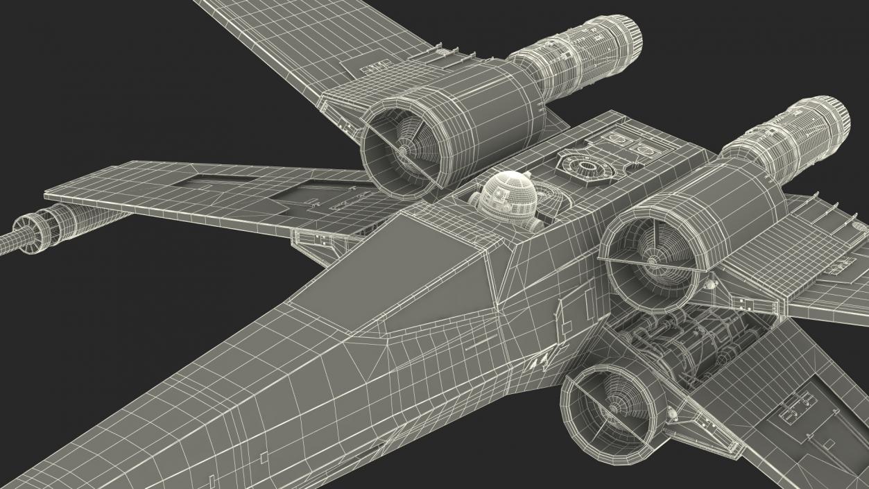 3D model Space Fighter X-Wing Starship with R2-D2