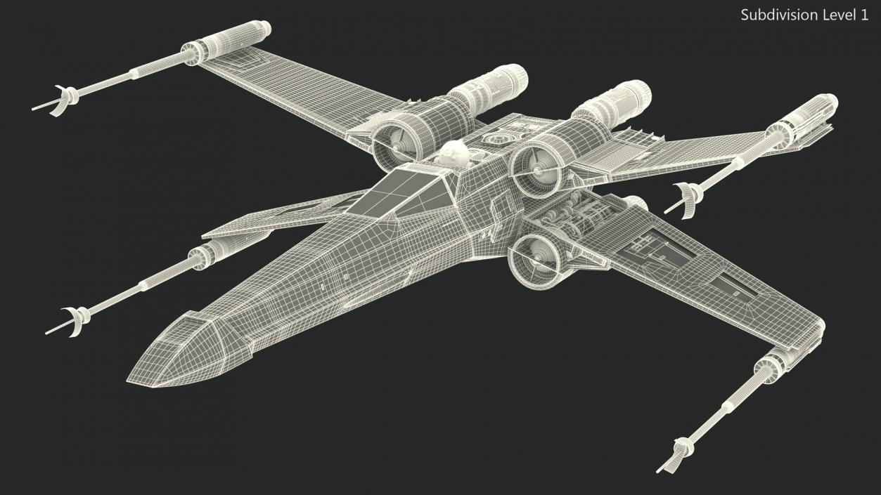 3D model Space Fighter X-Wing Starship with R2-D2