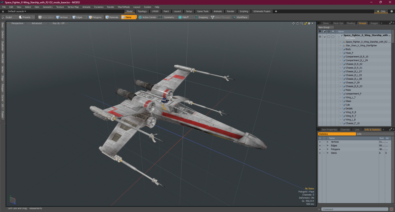 3D model Space Fighter X-Wing Starship with R2-D2