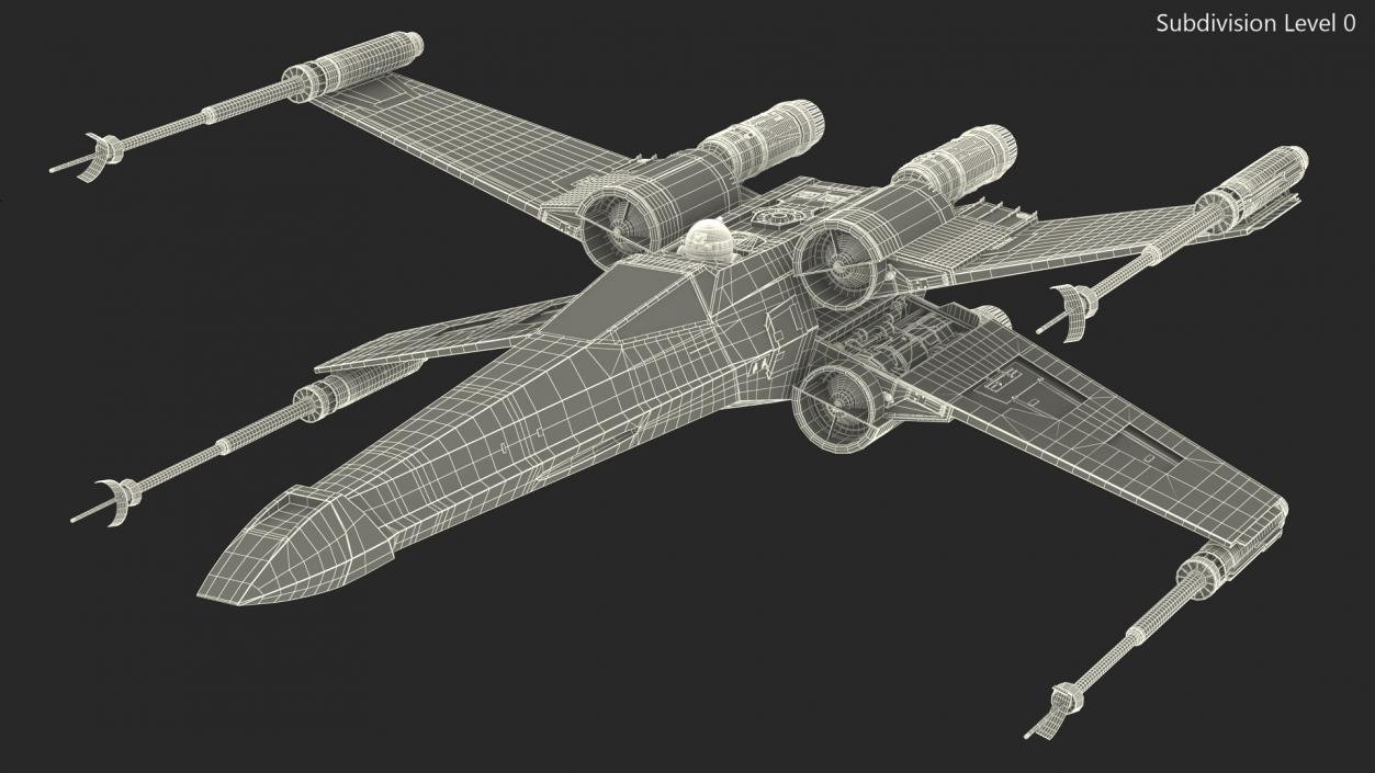 3D model Space Fighter X-Wing Starship with R2-D2