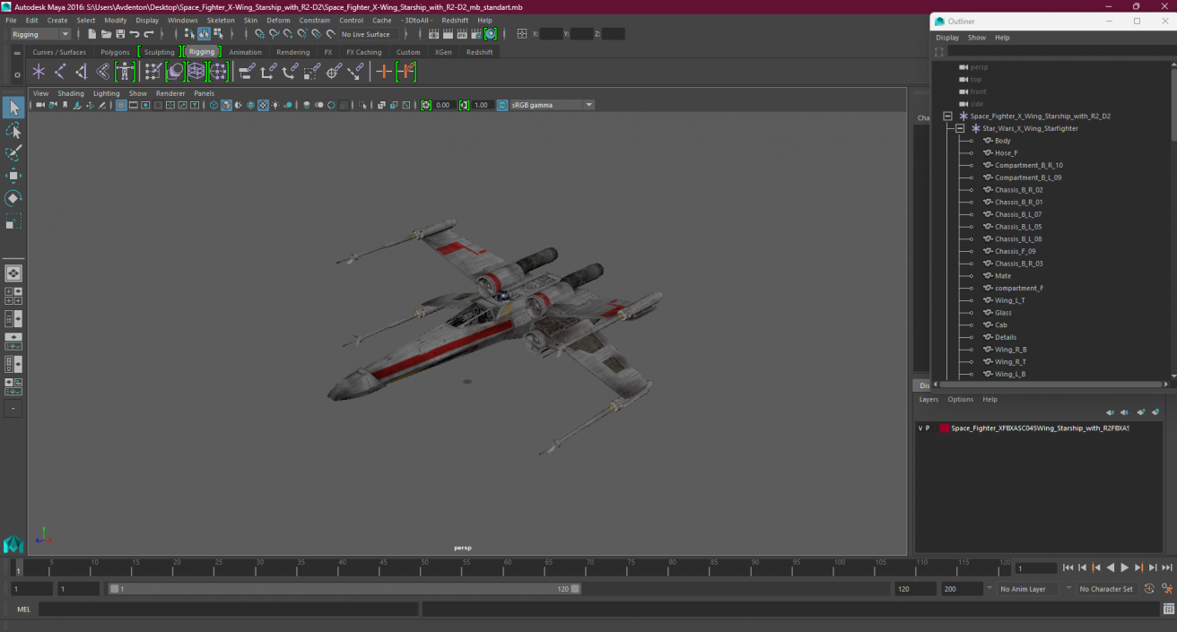 3D model Space Fighter X-Wing Starship with R2-D2