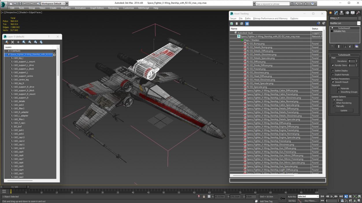 3D model Space Fighter X-Wing Starship with R2-D2