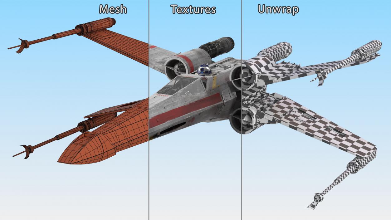 3D model Space Fighter X-Wing Starship with R2-D2