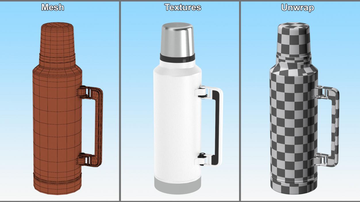 Stainless Steel Vacuum Bottle White 2 3D