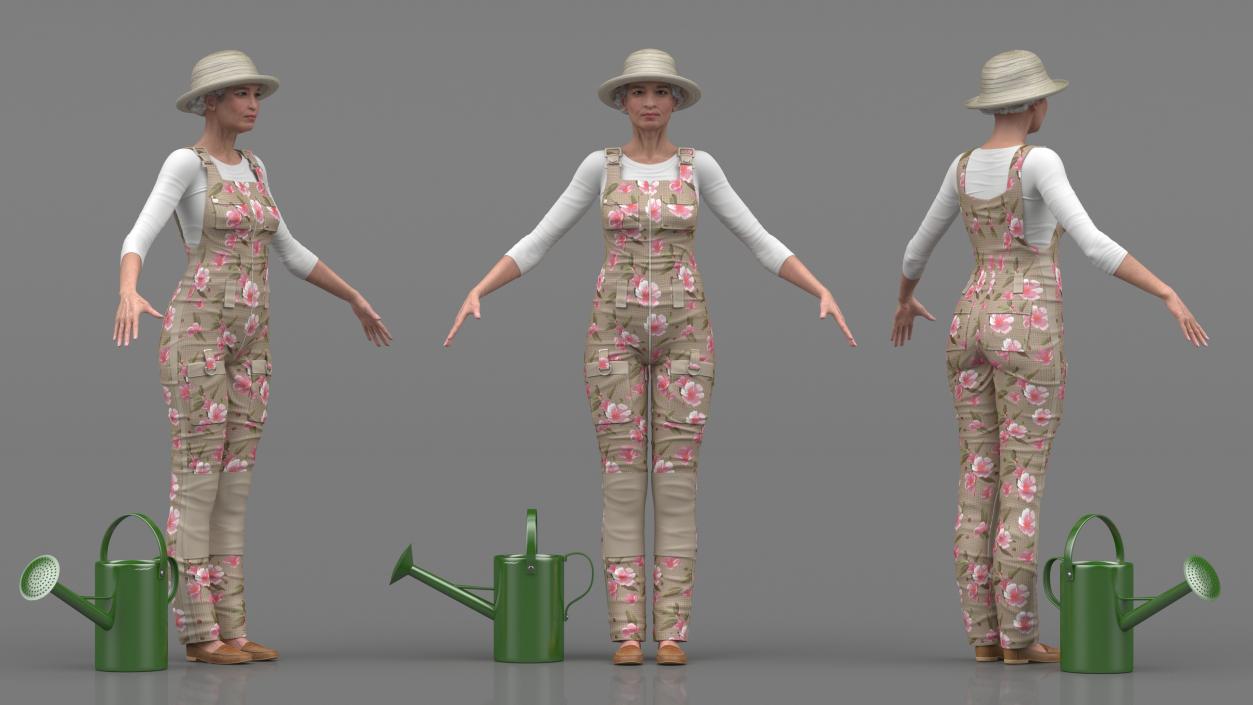 Gardener Asian Woman Rigged 3D