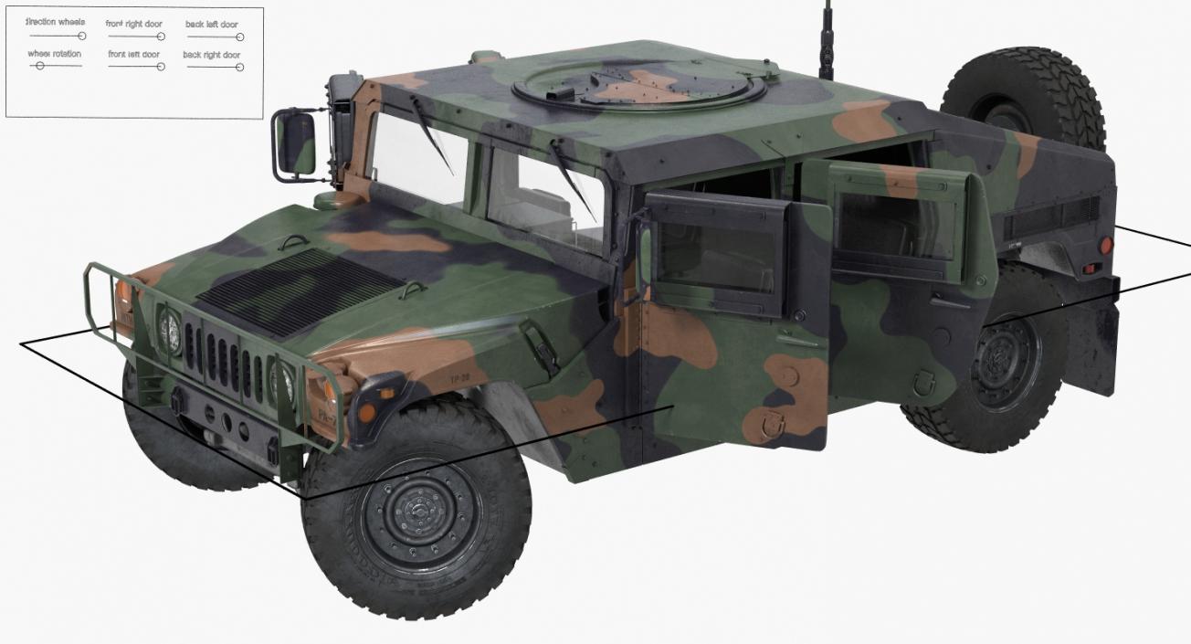 Humvee M1151 Rigged Camo 3D model