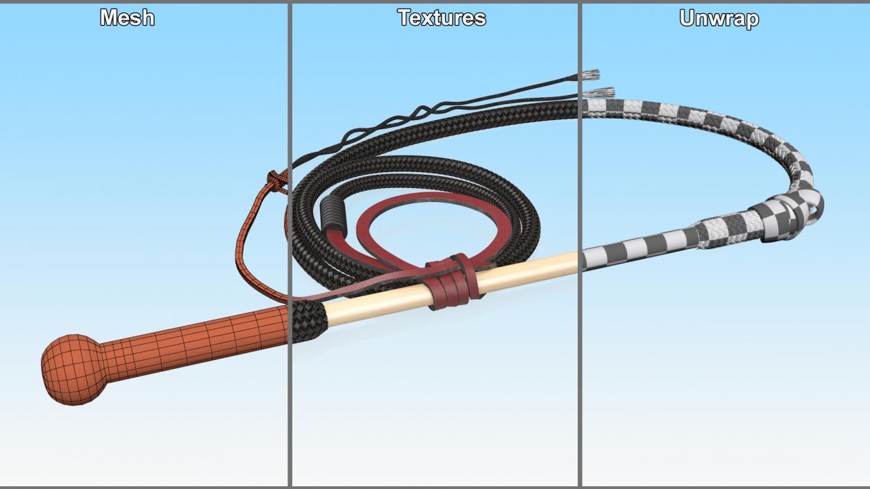 Historical Leather Whip Braided Black 2 3D model