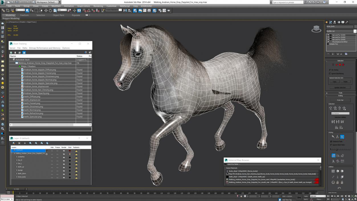 3D Walking Arabian Horse Gray Dappled Fur model