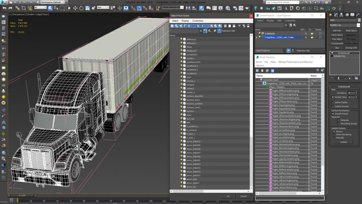 3D Freightliner 122SD with Trailer