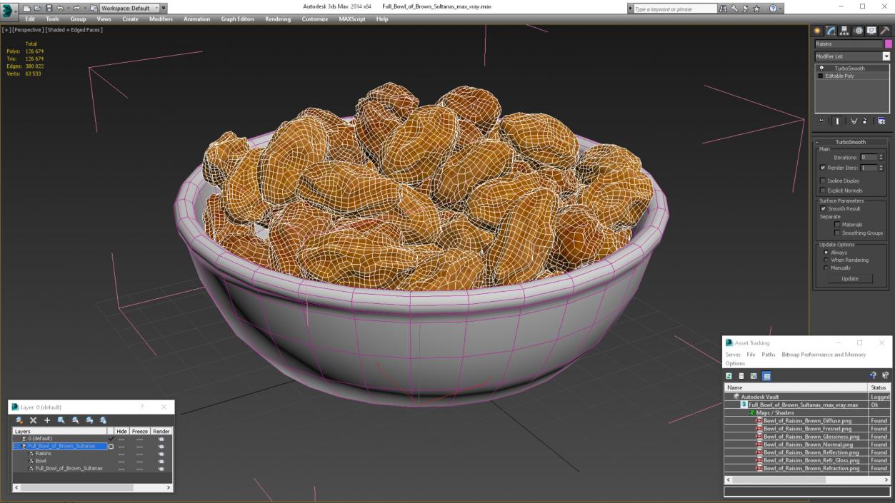 Full Bowl of Brown Sultanas 3D