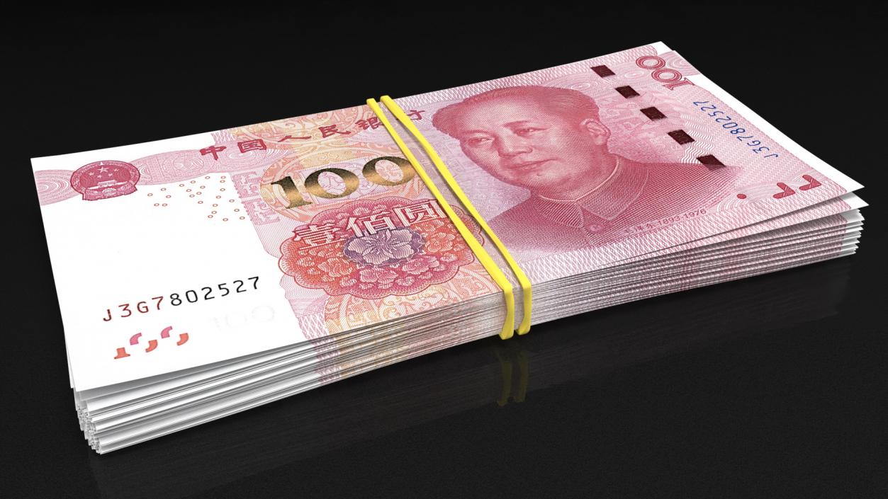 3D Stack of Chinese 100 Yuan 2015 Bills