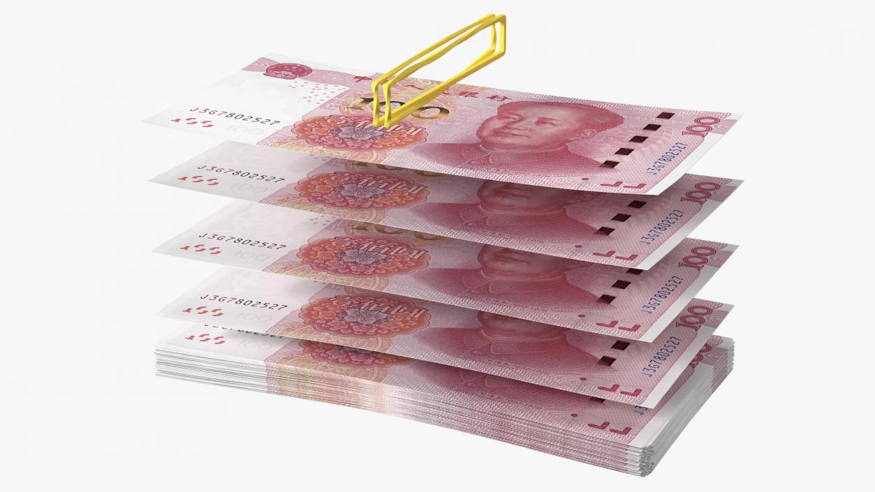 3D Stack of Chinese 100 Yuan 2015 Bills