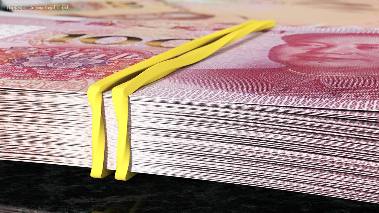 3D Stack of Chinese 100 Yuan 2015 Bills