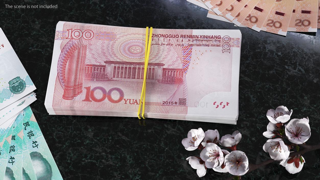 3D Stack of Chinese 100 Yuan 2015 Bills