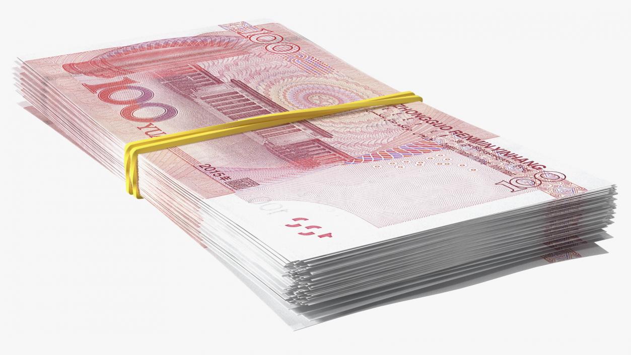 3D Stack of Chinese 100 Yuan 2015 Bills