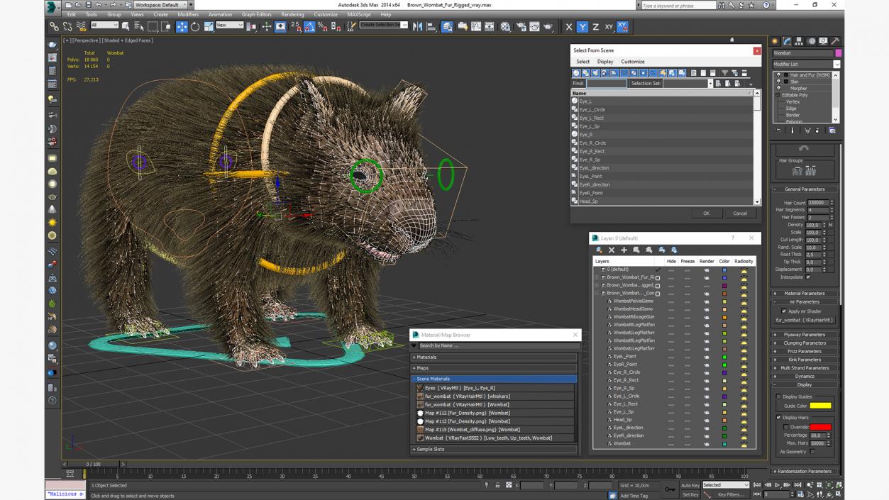 3D Brown Wombat Fur Rigged model