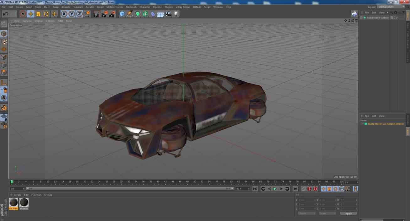 3D Rusty Hover Car Simple Interior