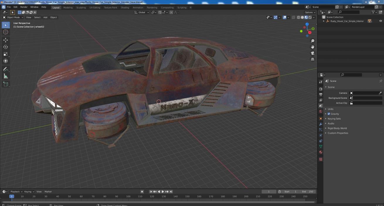 3D Rusty Hover Car Simple Interior