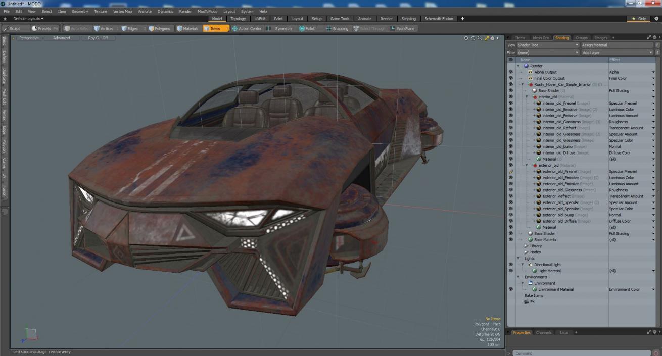 3D Rusty Hover Car Simple Interior