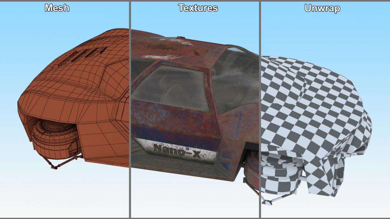 3D Rusty Hover Car Simple Interior