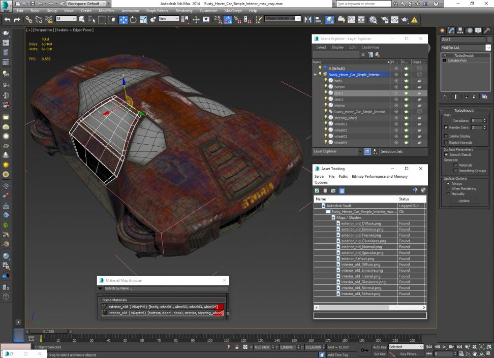 3D Rusty Hover Car Simple Interior