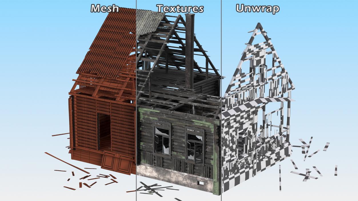 Burnt Wooden House Green 3D model