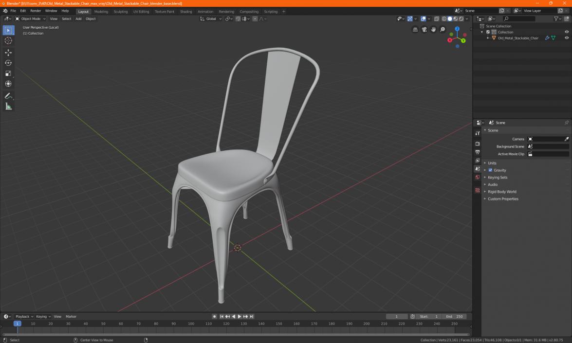 3D model Old Metal Stackable Chair