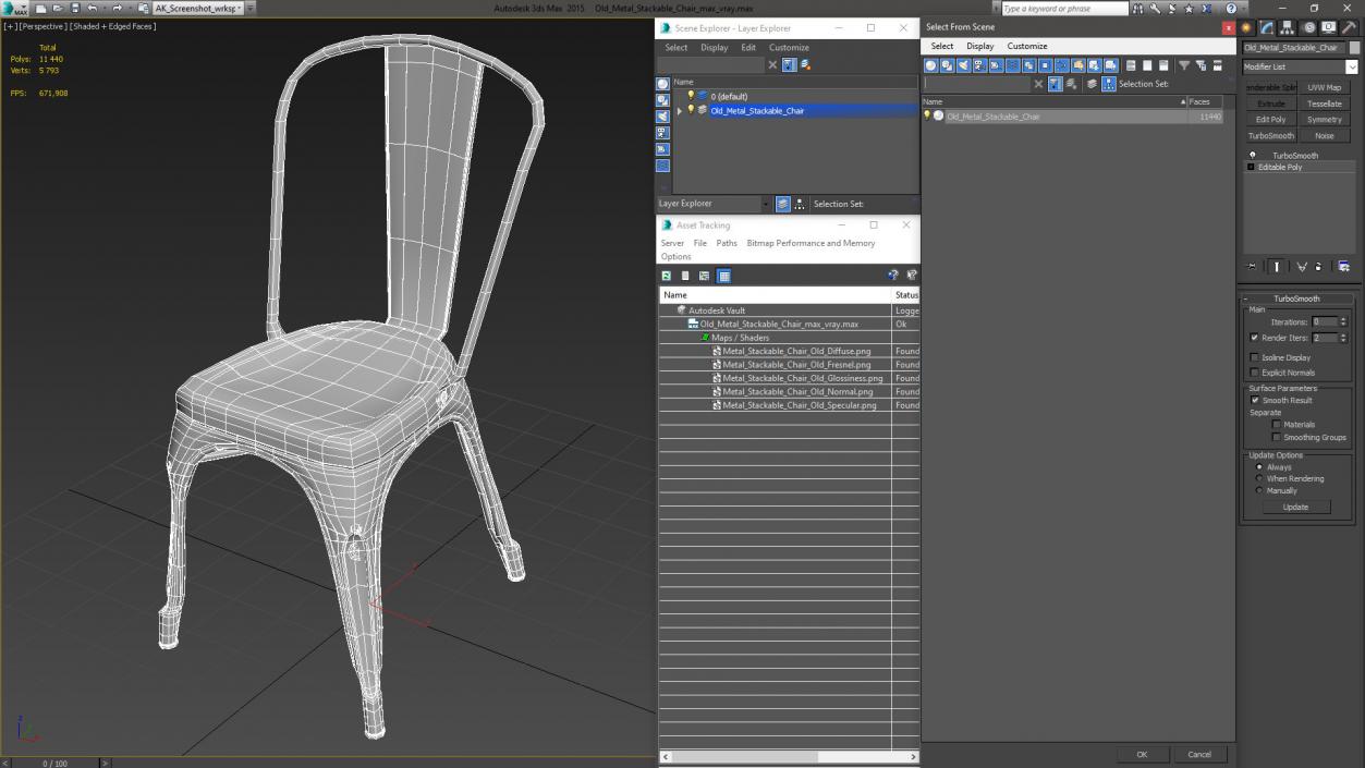 3D model Old Metal Stackable Chair