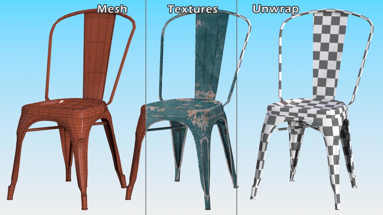 3D model Old Metal Stackable Chair