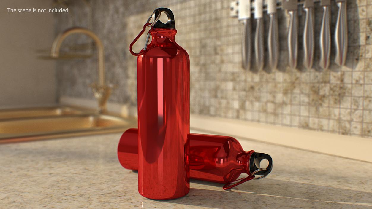 3D model Red Aluminum Water Bottle with Carabiner