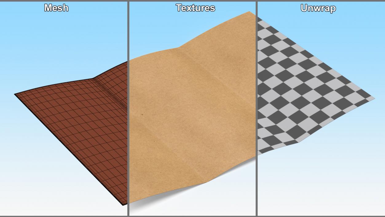 3D Blank Three Times Folded Paper Brown