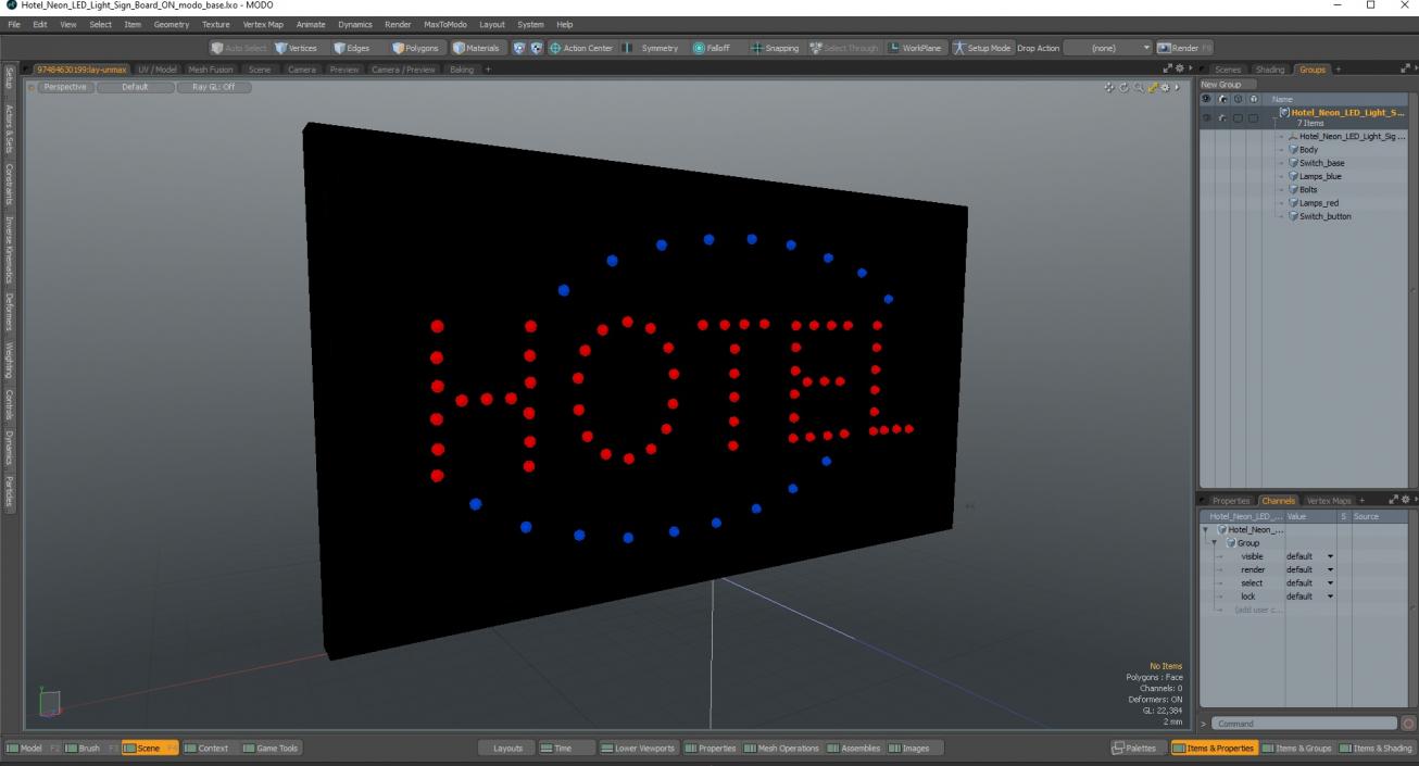 Hotel Neon LED Light Sign Board ON 3D model