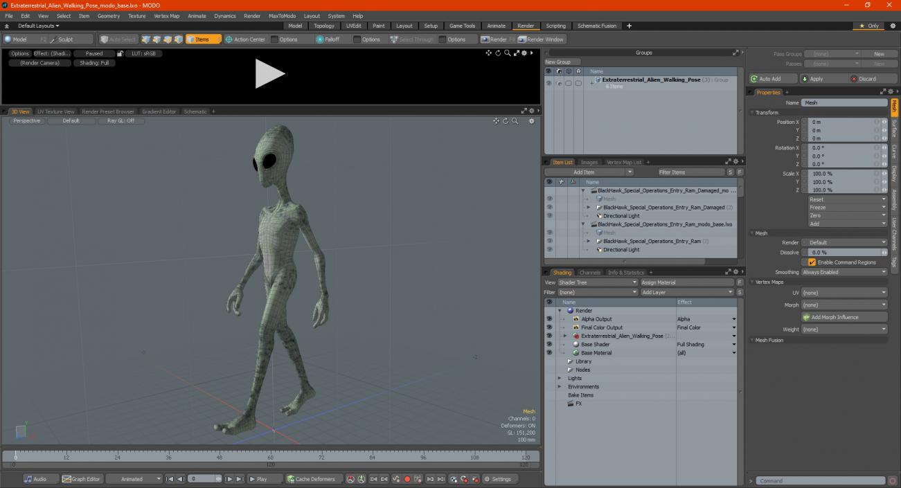 3D model Extraterrestrial Alien Walking Pose