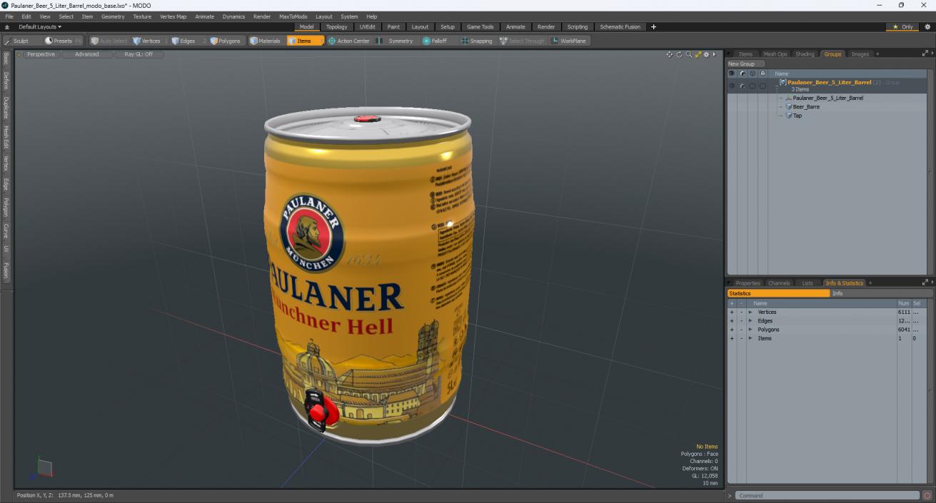 3D Paulaner Beer 5 Liter Barrel model