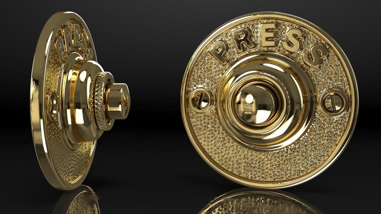 Round Bell Push Button Gold 3D