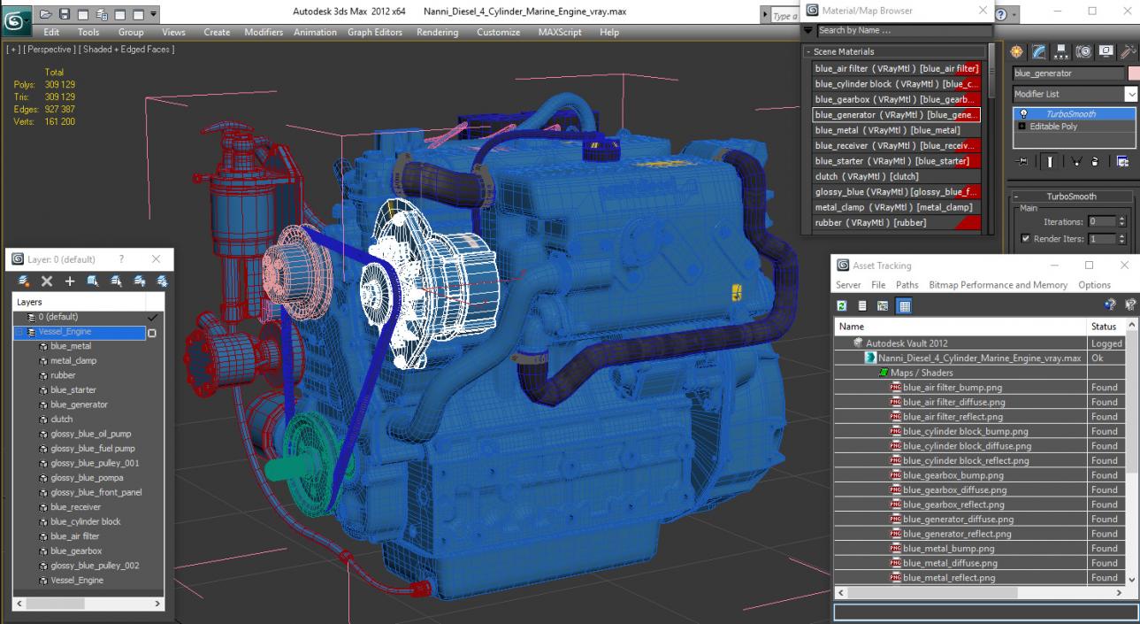 Nanni Diesel 4 Cylinder Marine Engine 3D