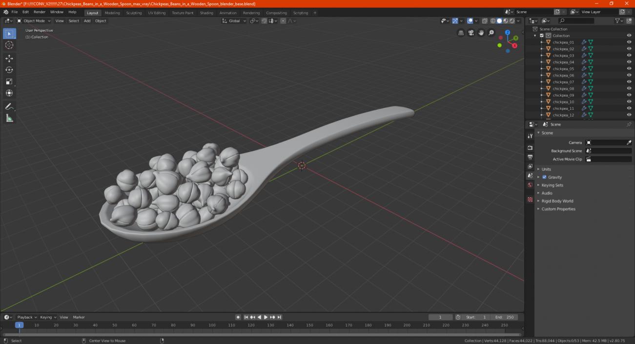 3D Chickpeas Beans in a Wooden Spoon model