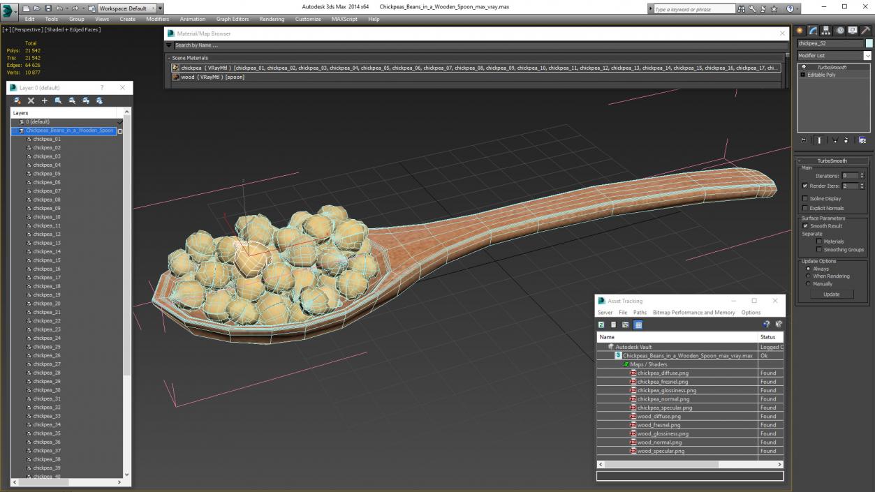 3D Chickpeas Beans in a Wooden Spoon model