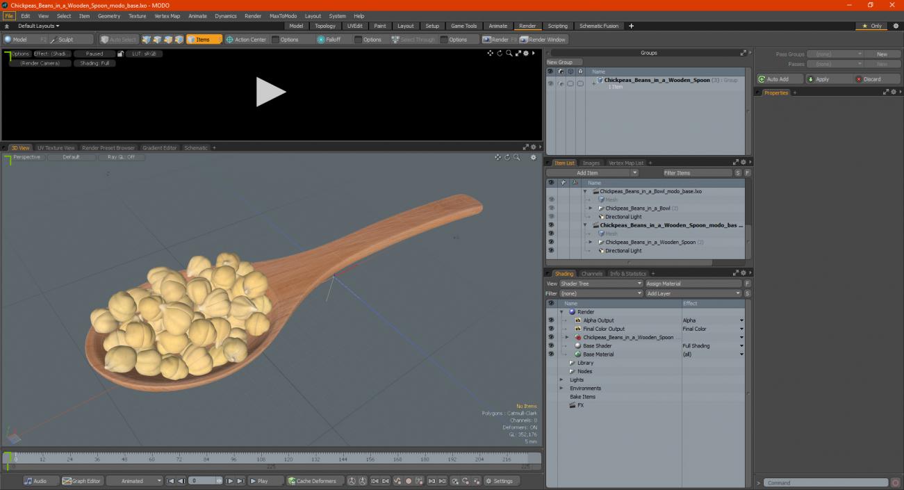 3D Chickpeas Beans in a Wooden Spoon model