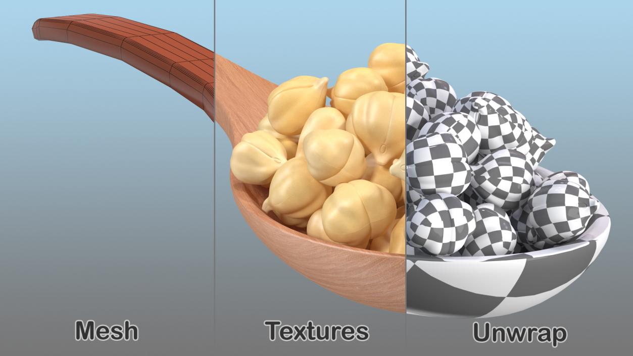 3D Chickpeas Beans in a Wooden Spoon model