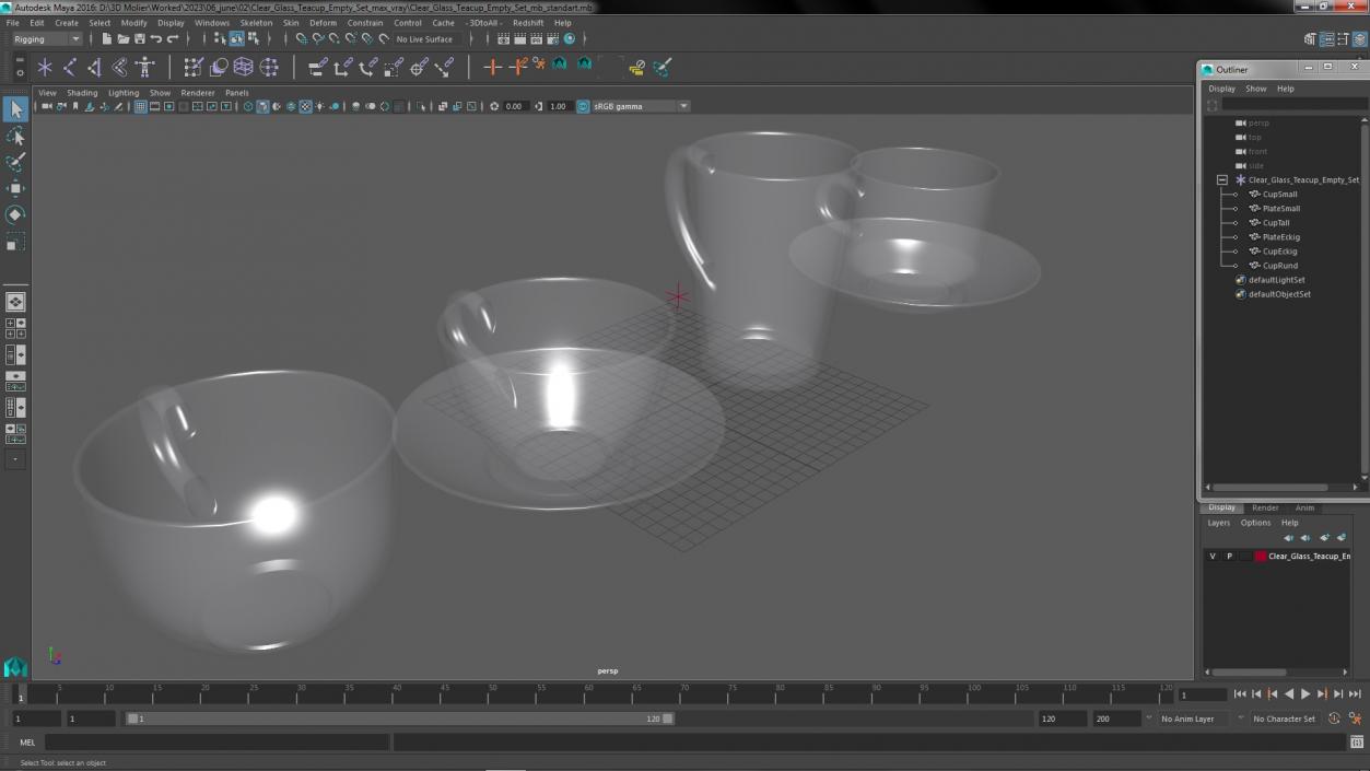 3D Clear Glass Teacup Empty Set model