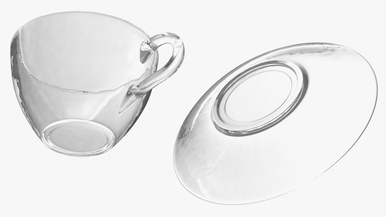 3D Clear Glass Teacup Empty Set model