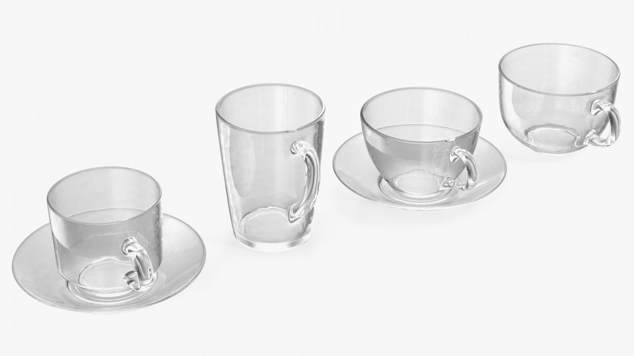 3D Clear Glass Teacup Empty Set model