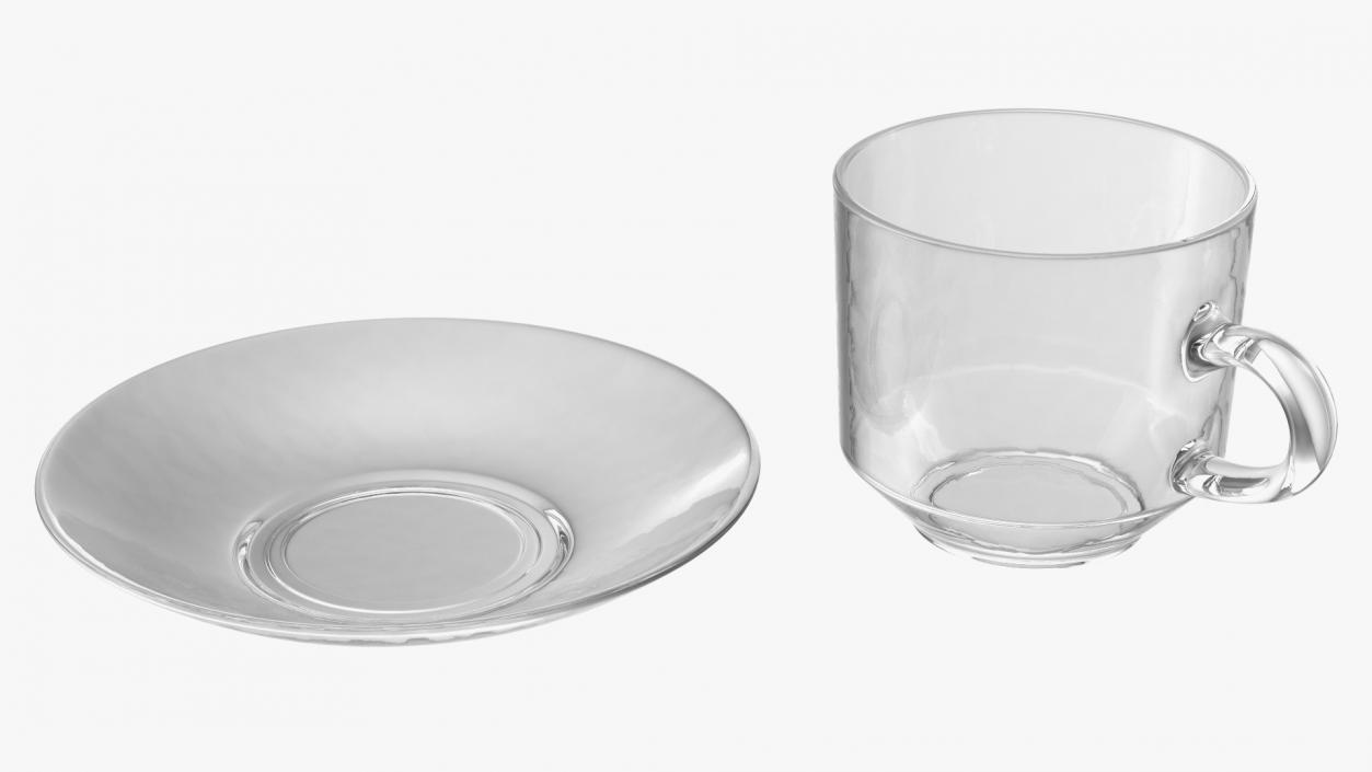 3D Clear Glass Teacup Empty Set model